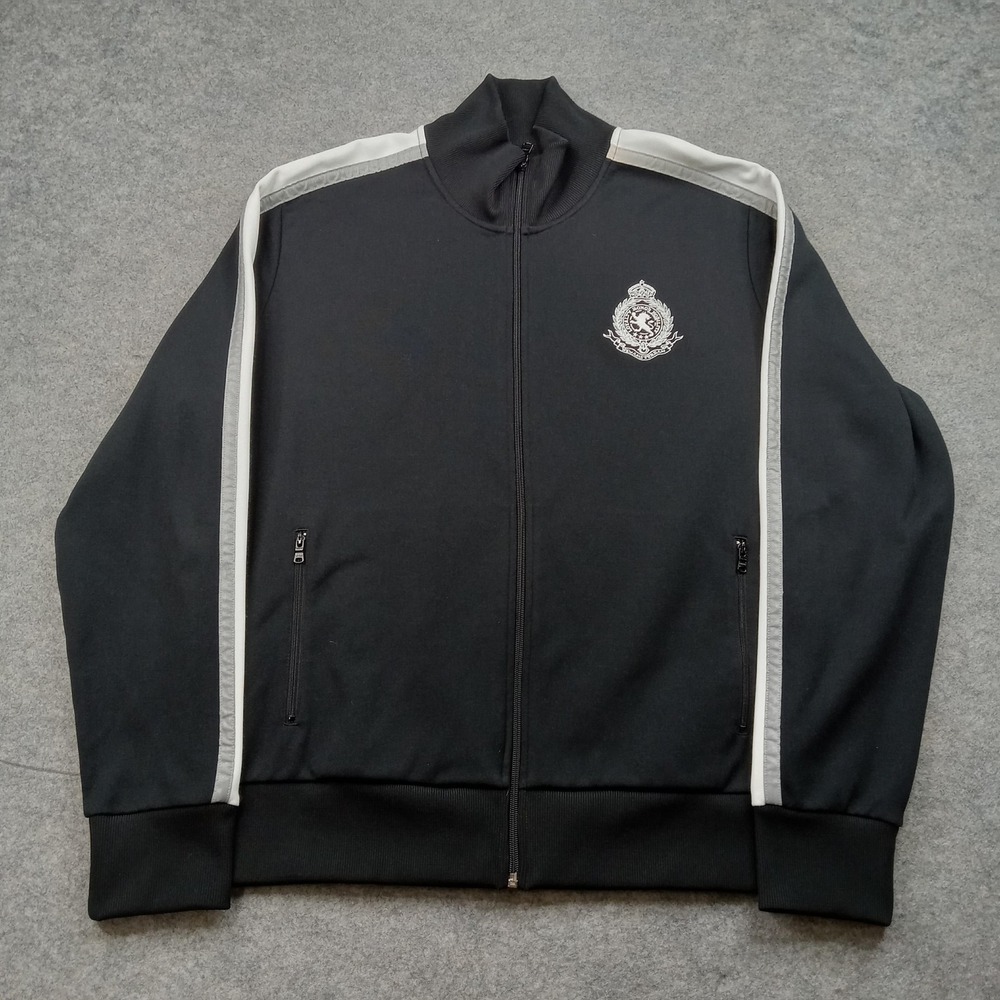 Express Jacket Mens XL Black Track Full Zip Colorblock‎ Stripe Crest Athletic